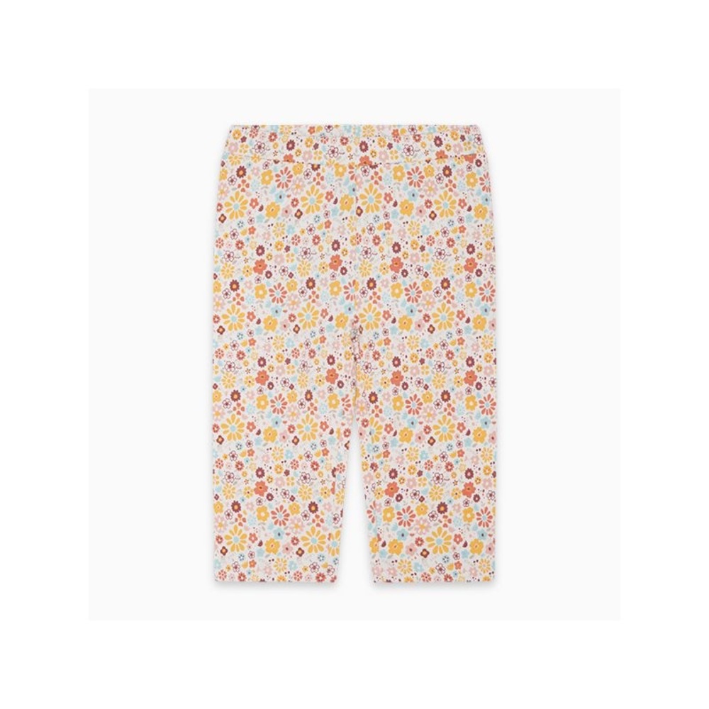Girls Floral Capri Leggings - White with Multicolor Flowers